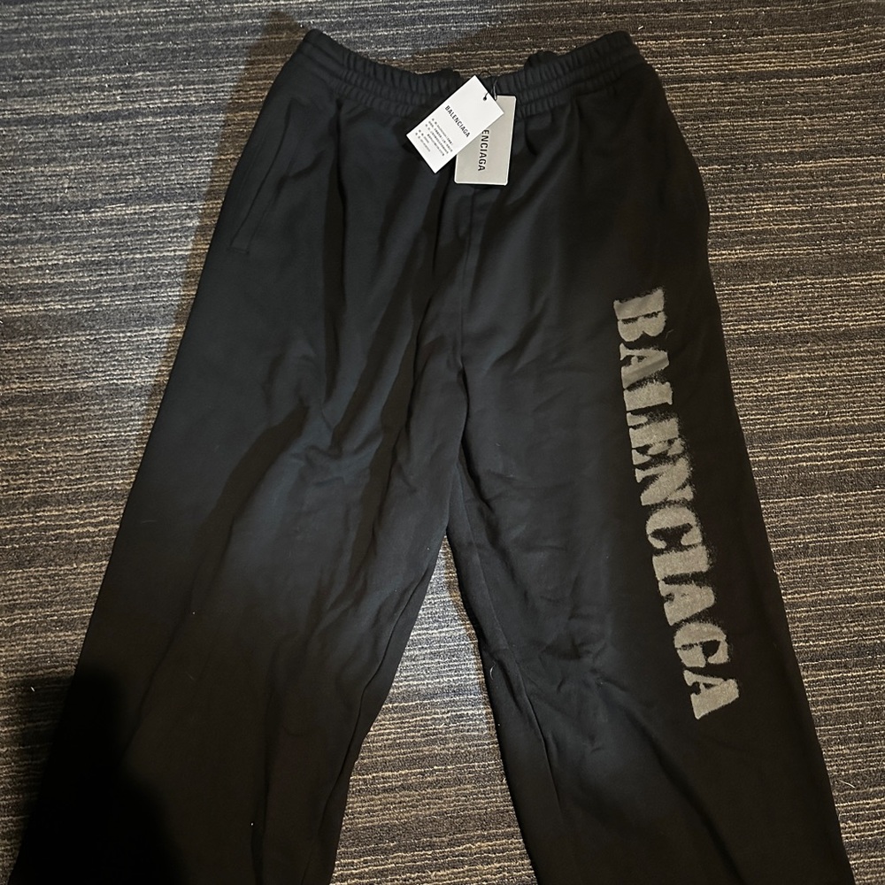 Balenciaga MEN'S STENCIL TYPE TRACKSUIT PANTS IN BLACK